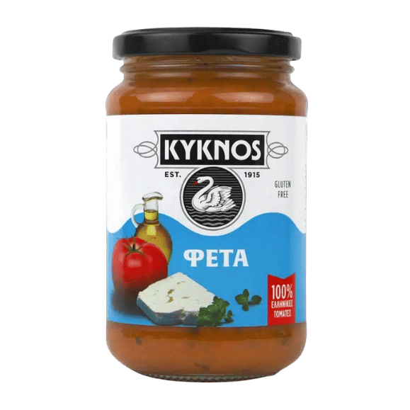 Tomatensauce mit Feta und Oregano glutenfrei (350g) Kyknos von Kyknos bei Araxxon  - Hochwertiges griechisches Produkt.   Tomatensauce mit Feta und Oregano glutenfrei (350g) Kyknos από Kyknos στο Araxxon  - Αυθεντικό ελληνικό προϊόν.